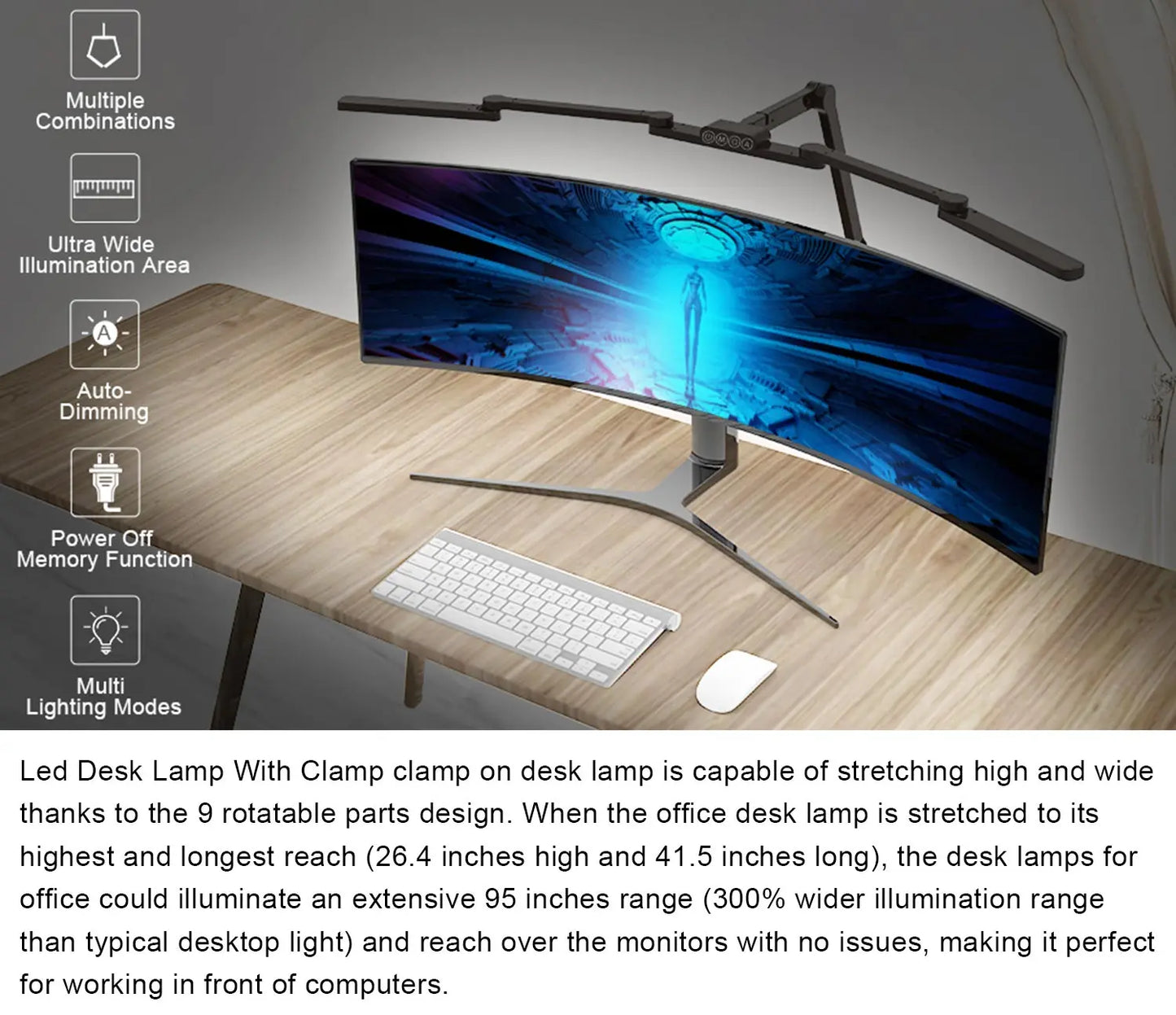 LED Desk Lamp with Clip,Office Desk Lamp,4 Color Temperatures and 5 Brightness Level Desk Light Study Lamp Metal