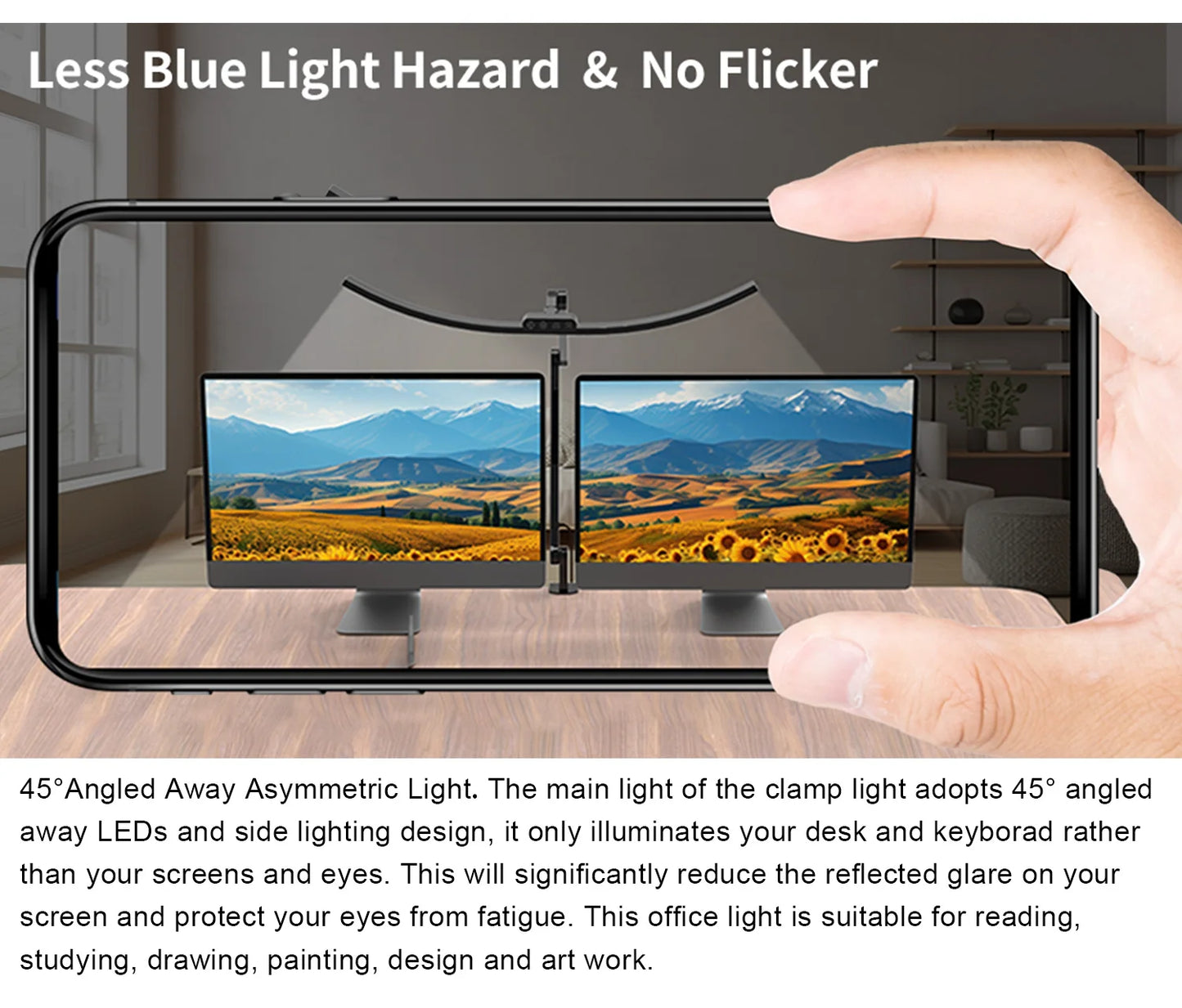 LED Desk Lamp, Swing Arm Desk Light with Clamp, Curved Desk Light Bedroom Lamp for Kids