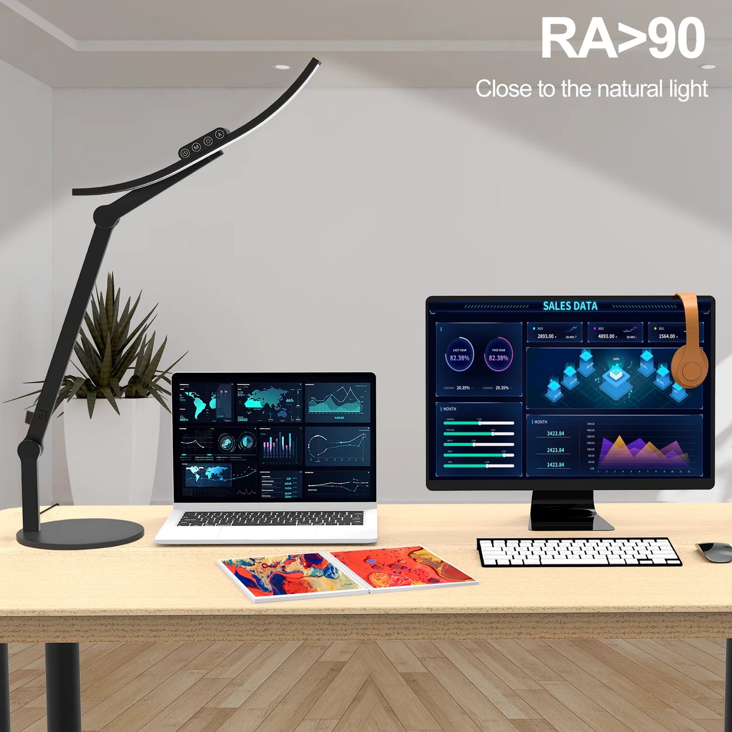 E-Reading Eye-Care Table Desk Lamp with Swing Arm Adjustable Folding Led Desk Lamp for Home Office