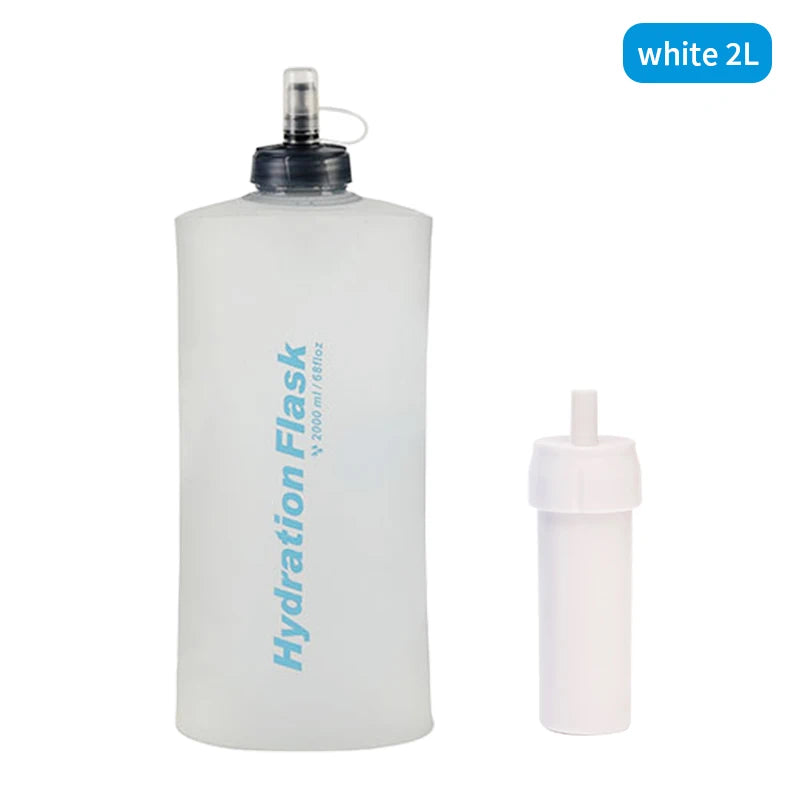 Filterwell 1L 2L Outdoor Collapsible Foldable Squeezable Pouch Hydration Flask Touch Soft Water Bottle With Water Filter Straw