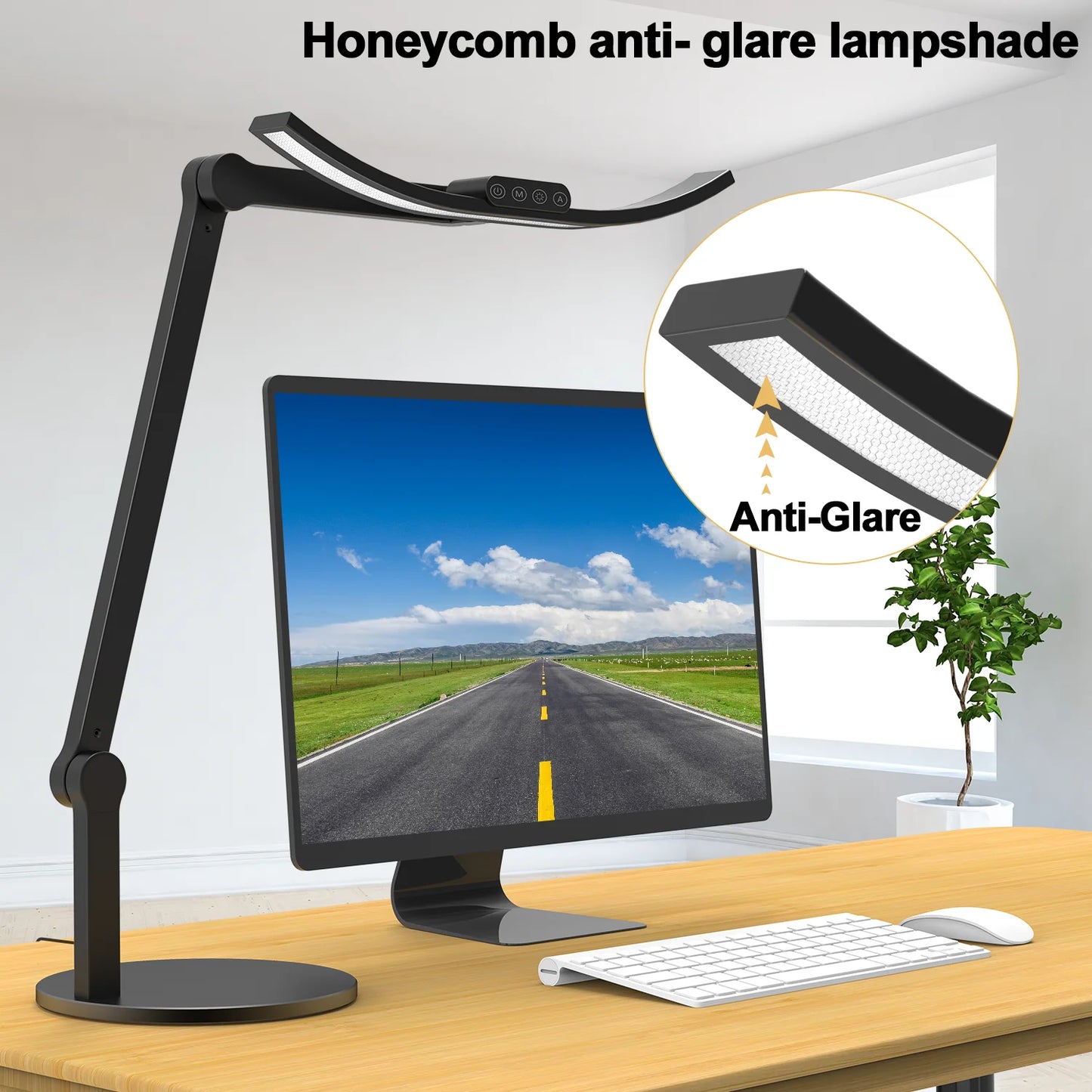 Eye-Care Table Light Round Base Desk Lamp Light 5 Color Modes Auto-Dimming LED Desk Lamp with Swing Arm