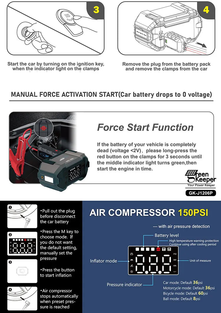 Big Capacity Instantly Portable 12V Power Bank Car Jump Starter Battery Booster for Emergency Use