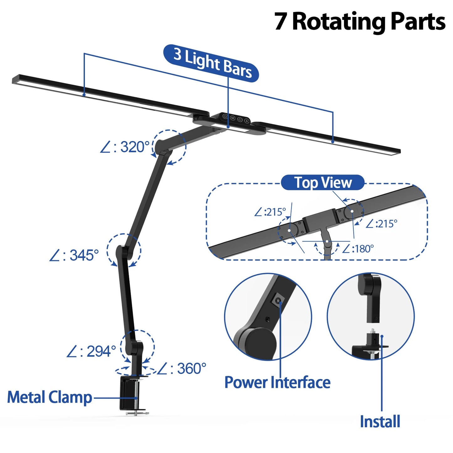 Dimmable Desk Light Eye-Care Table Light with Memory Function Adjustable Swing Arm Desk Lamp with Clamp