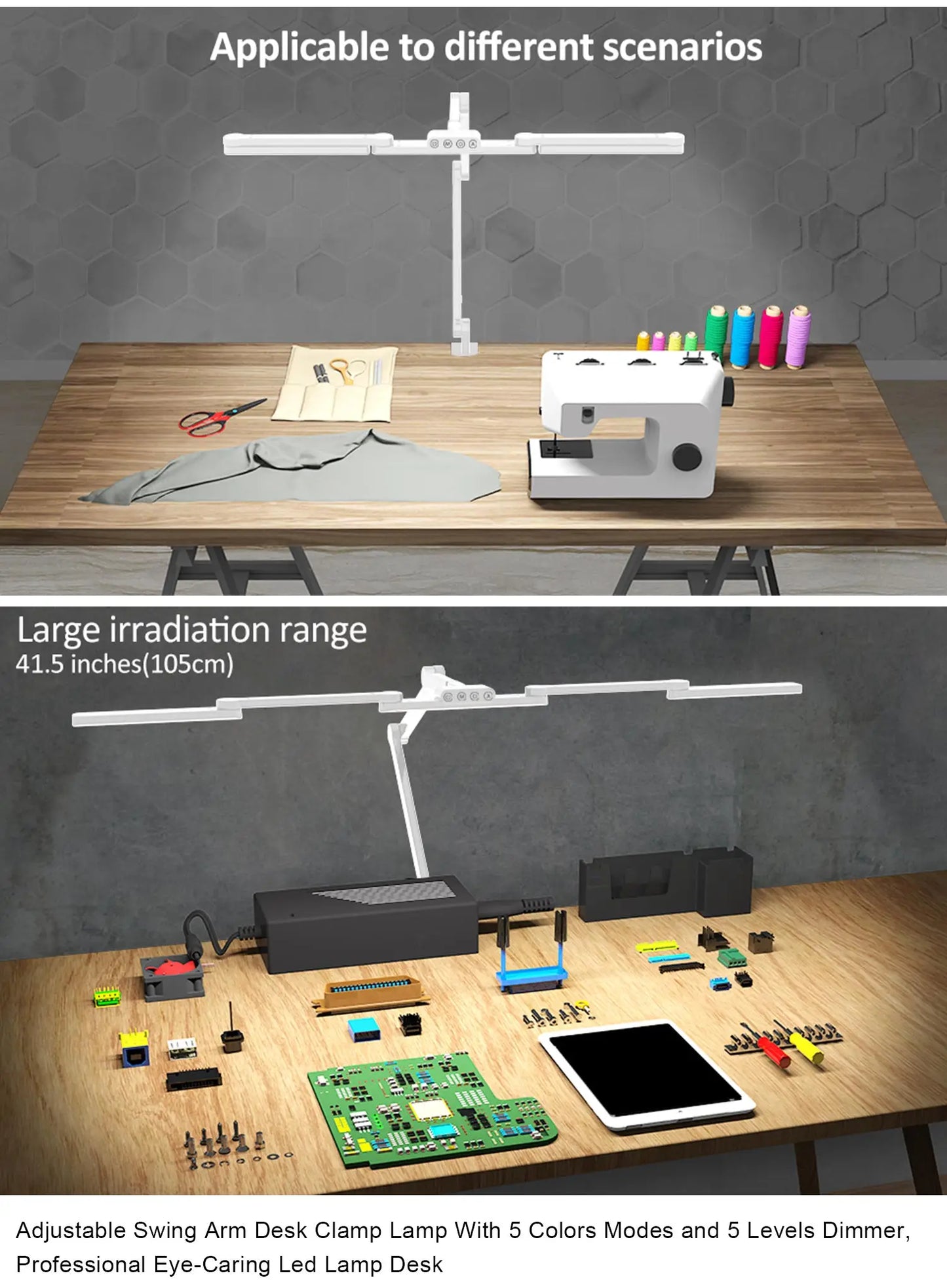 LED Desk Lamp with Clamp, Wireless Remote Control Dimming Stepless Architect Desk Lamps for Home Office, Bedside Lamp Cute