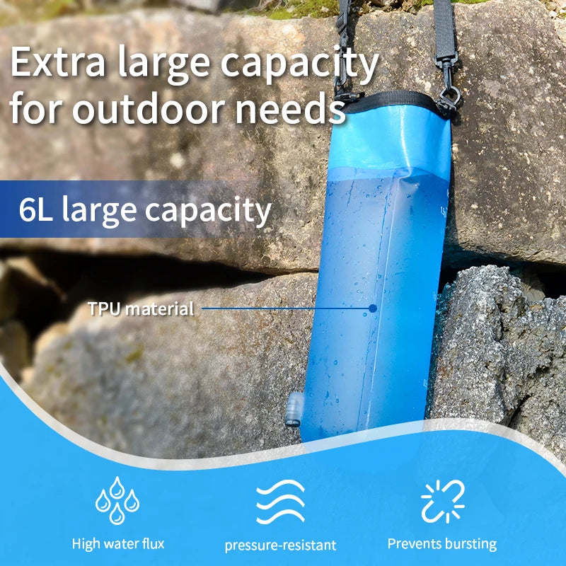 Filterwell 6L TPU Outdoor Portable Gravity Water Filter Purifier Filter Water Bag Camping