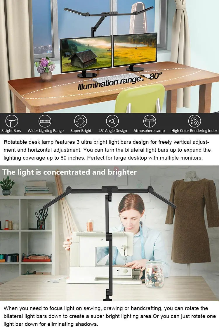 Modern Table Lamp Desk Lights Office Desk Lamp with Clamps Table Lamp Touch Sensor