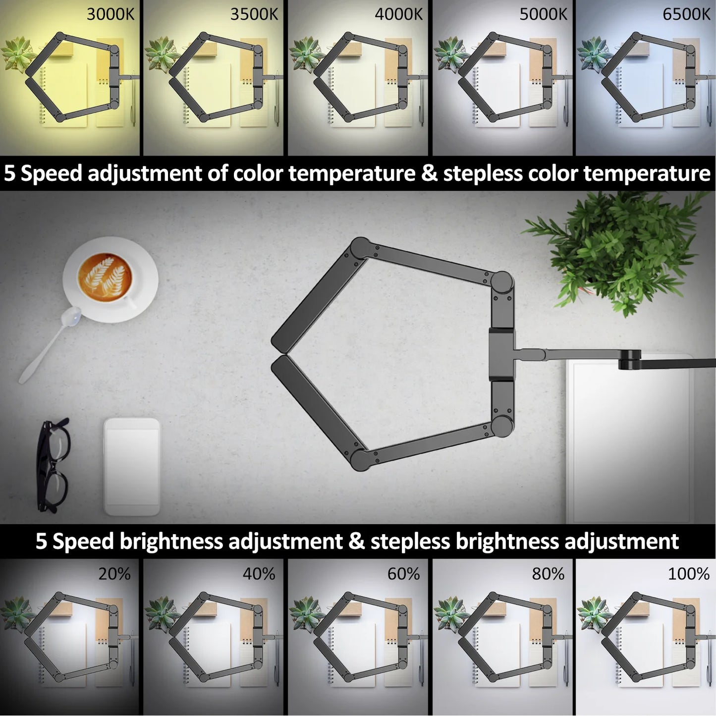 Led Desk Lamp Adjustable Swing Arm Lamp with Clamp