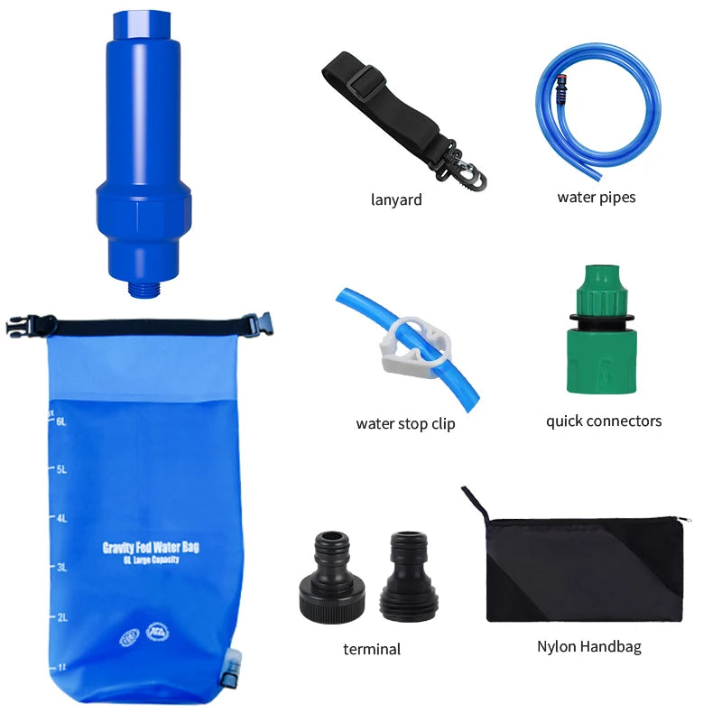 Filterwell 6L TPU Outdoor Portable Gravity Water Filter Purifier Filter Water Bag Camping