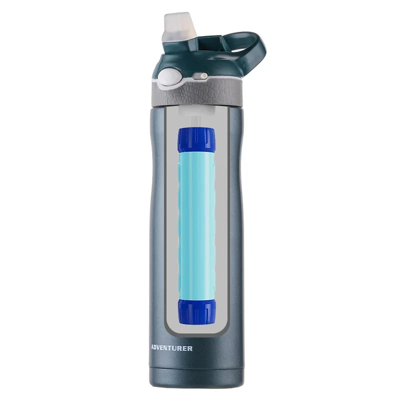 Filterwell Stainless Steel  Water Purifier Bottle Life Water Filter Bottle With Filter Straw