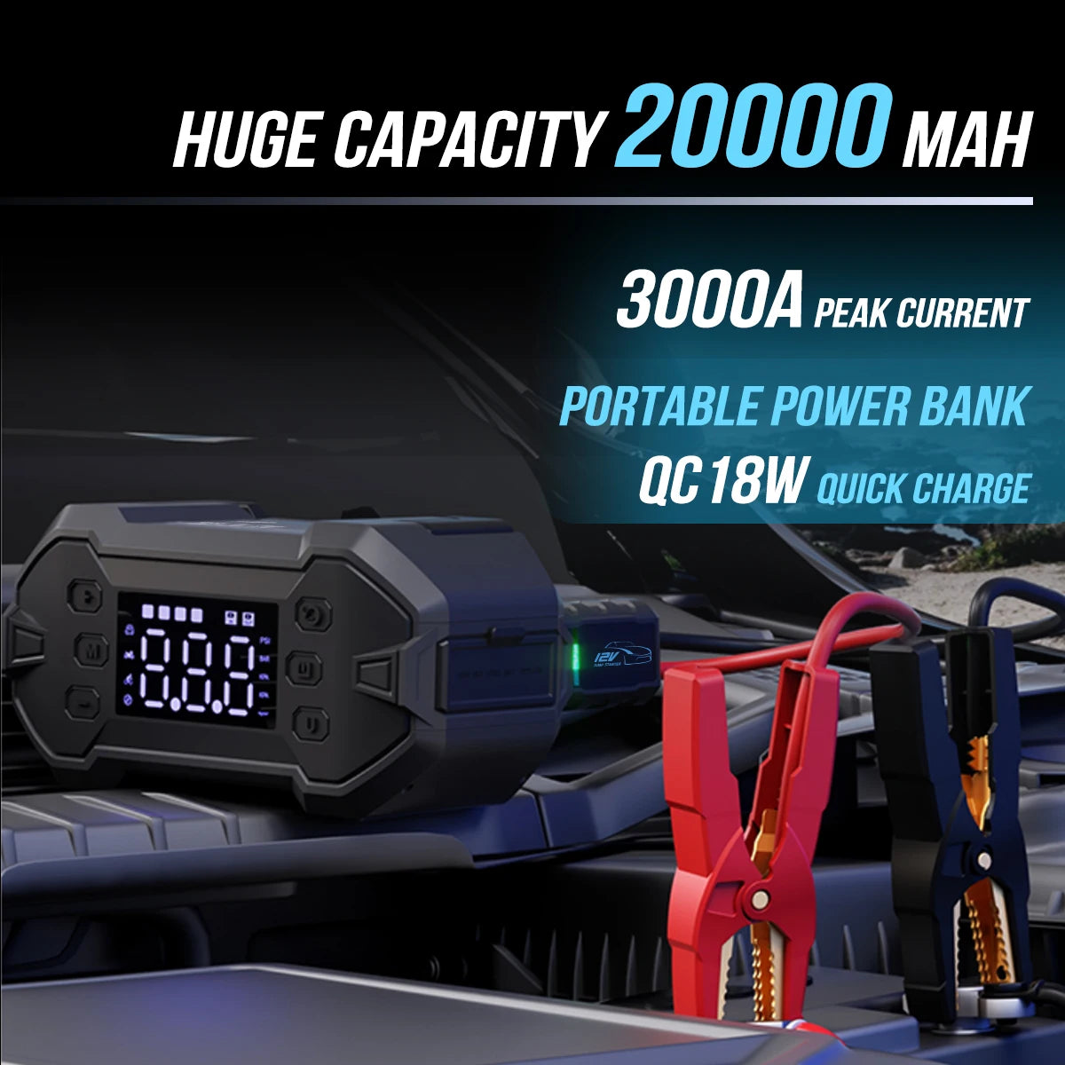 3000A 20000mah Mini Car Jump Starter With 12V Lithium Battery Power Bank Jump Pack With Air Compressor Booster Charger for Car
