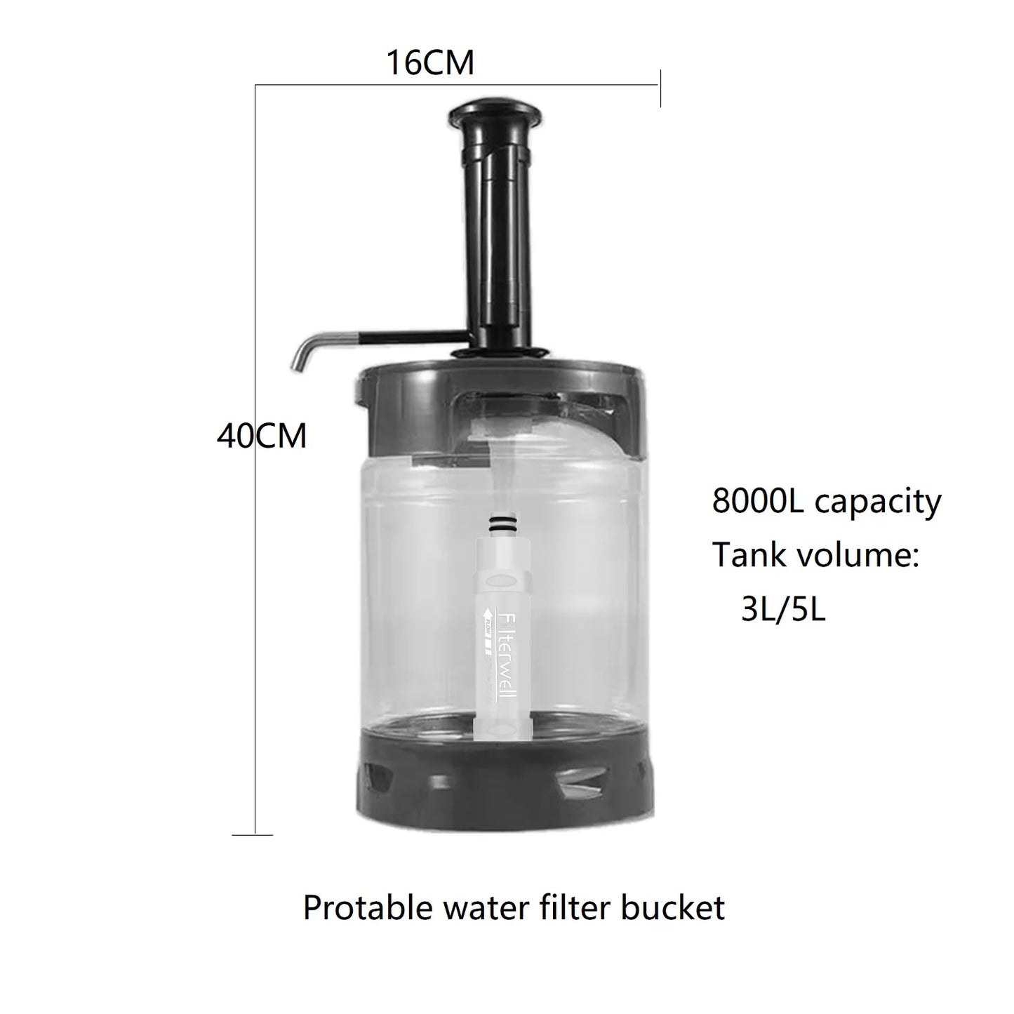 RV  Portable Hand Pump  Water Filter Bucket  for  Camper caravan  Recreation Vehicle Camping Water Filter
