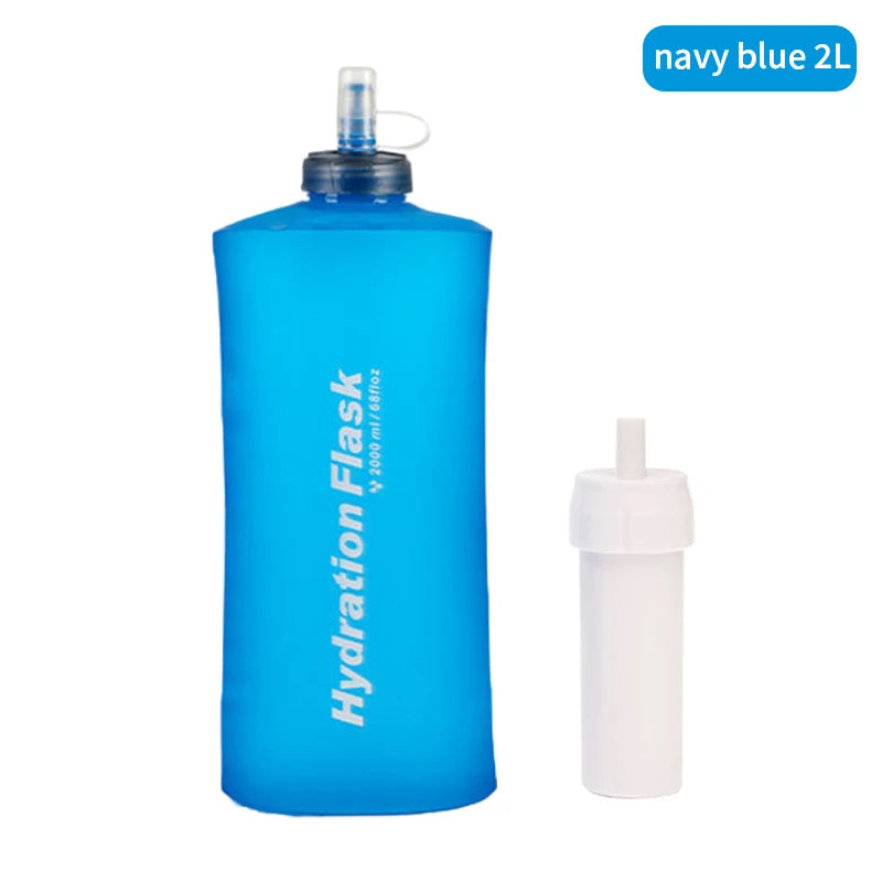 Filterwell 1L 2L Outdoor Collapsible Foldable Squeezable Pouch Hydration Flask Touch Soft Water Bottle With Water Filter Straw