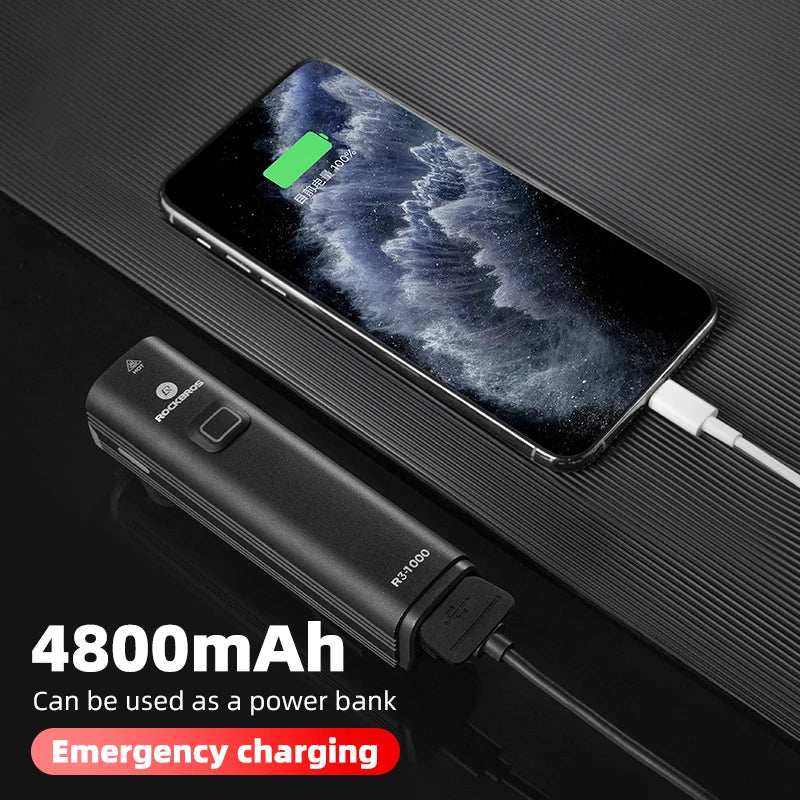 High Quality LED Waterproof 1000 Lumen 4800mah Usb Rechargeable Bike Night Ride Light Led Front Flashlight Bicycle Light