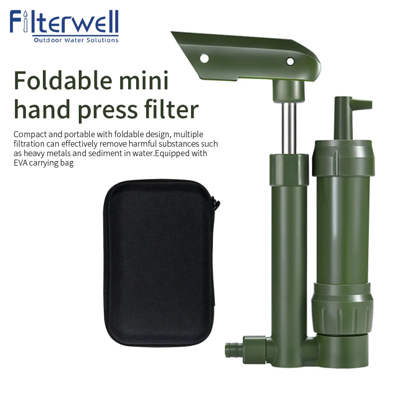 Filterwell Travel Hiking Emergency Mini Portable Personal Survival Water Filter Hand Pump Outdoor Pocket Water Filter