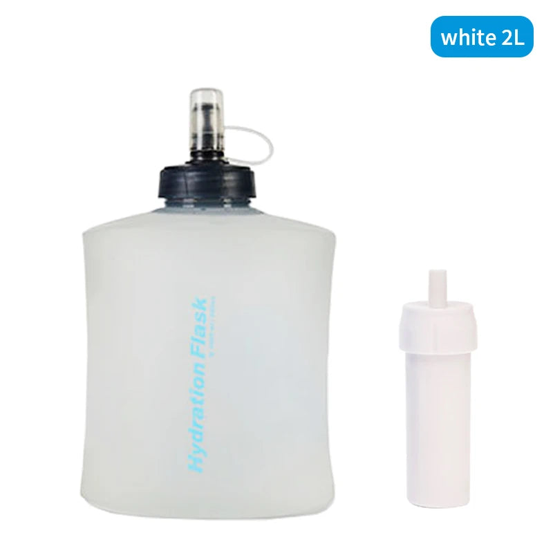 Filterwell 1L 2L Outdoor Collapsible Foldable Squeezable Pouch Hydration Flask Touch Soft Water Bottle With Water Filter Straw