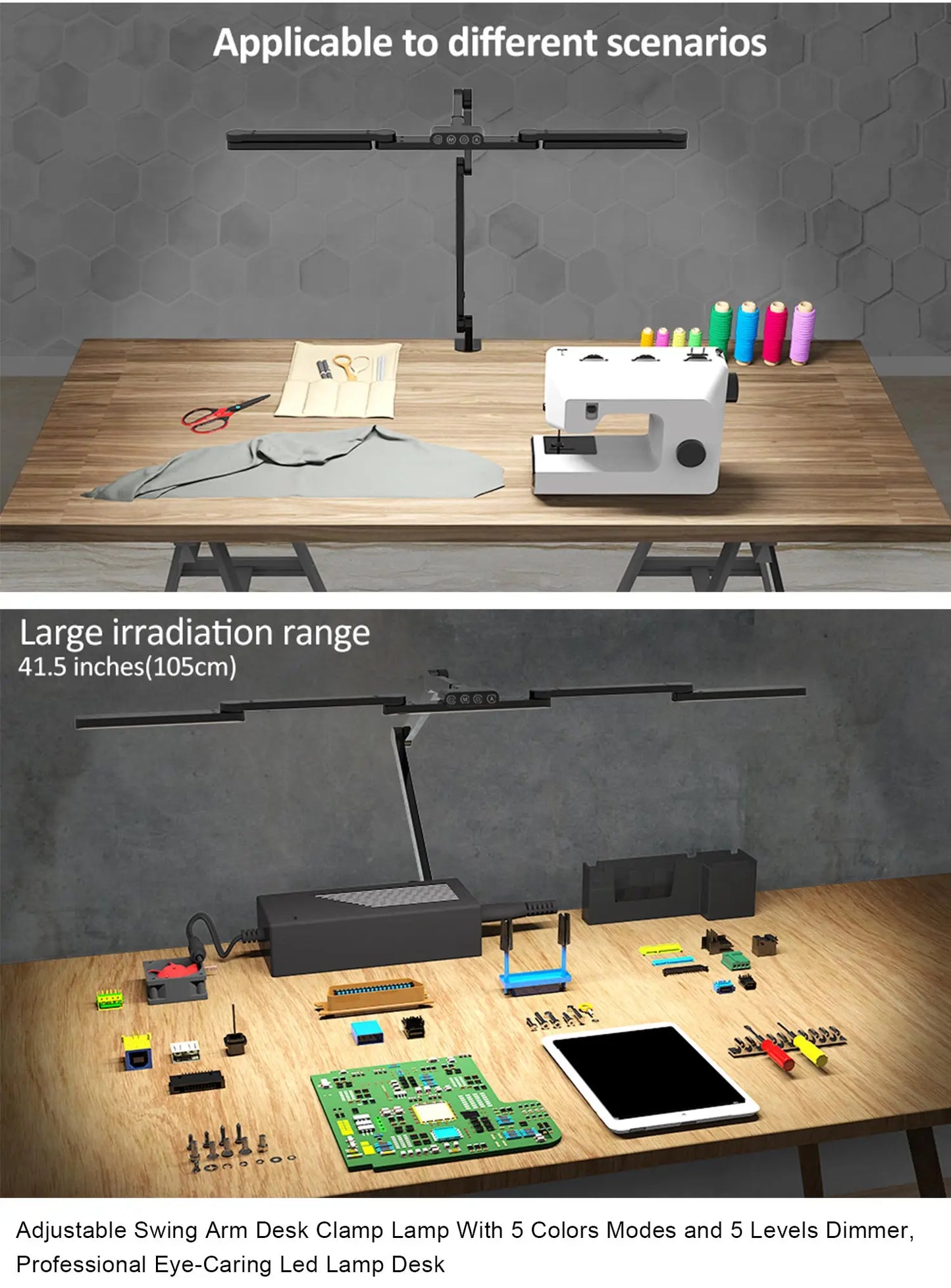 LED Desk Lamp with Clamp, Eye-Caring Clip on Lights for Home Office, 3 Modes Stepless Dimming Brightness, Bedside Lamp Led
