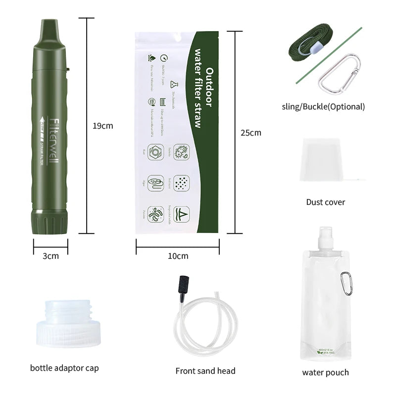 Filterwell UF Membrane Mini Hiking Survival Travel Camping Water Filter Personal Portable Life Outdoor Water Filter Straw