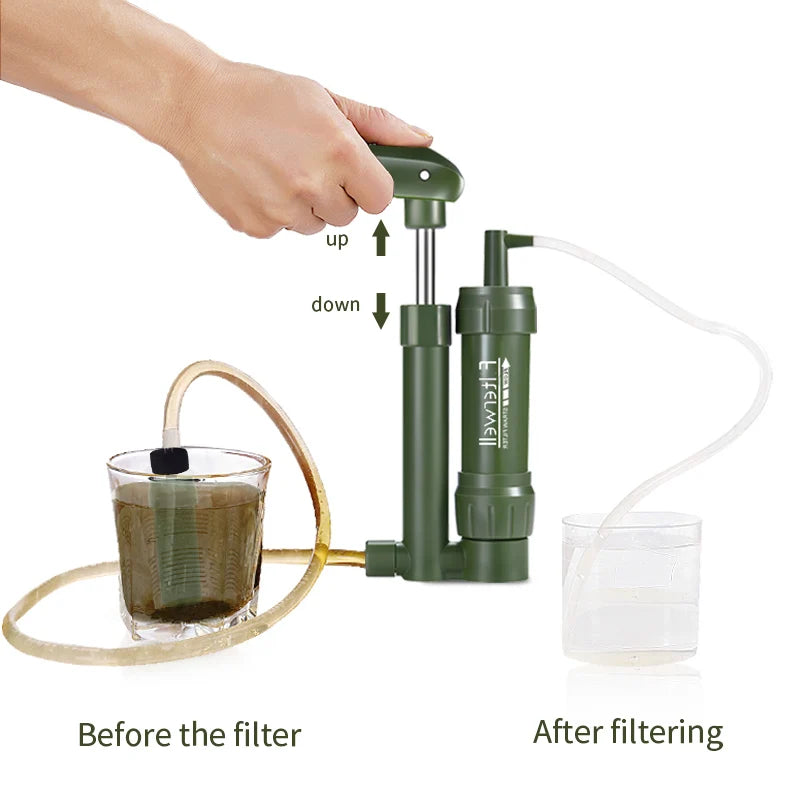 Filterwell Travel Hiking Emergency Mini Portable Personal Survival Camping Water Filter Hand Pump Pocket Outdoor Water Filter