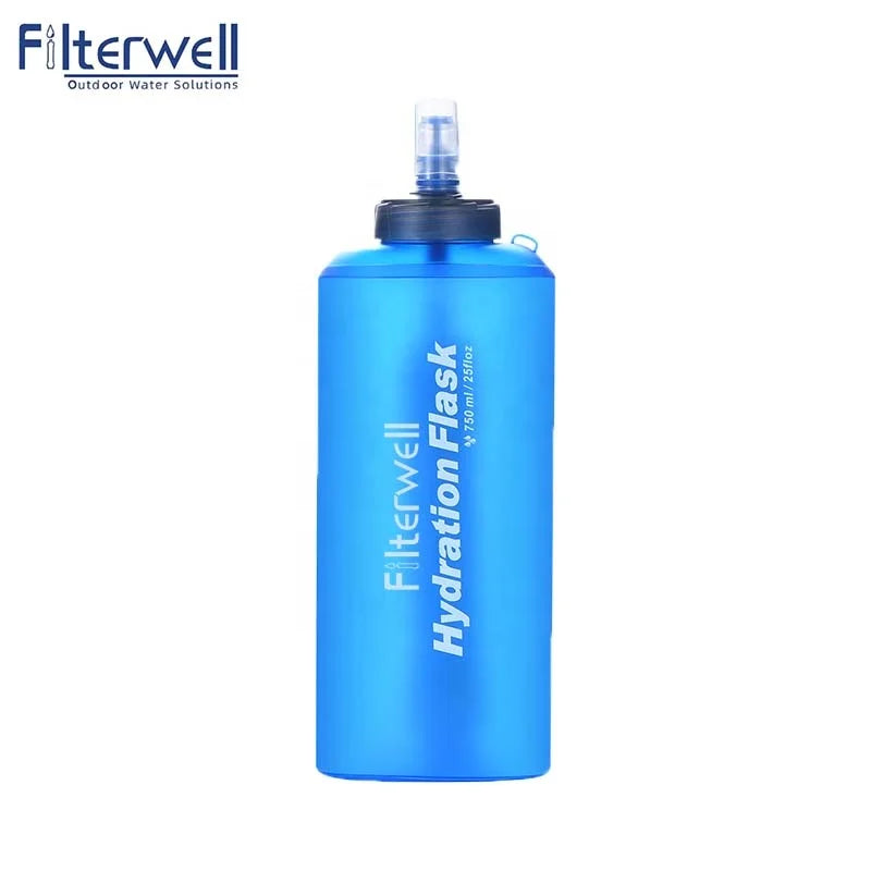 Hiking Camping Outdoor Collapsible Foldable Squeezable Pouch Hydration Flask Touch Soft Water Bottle With Water Filter Straw