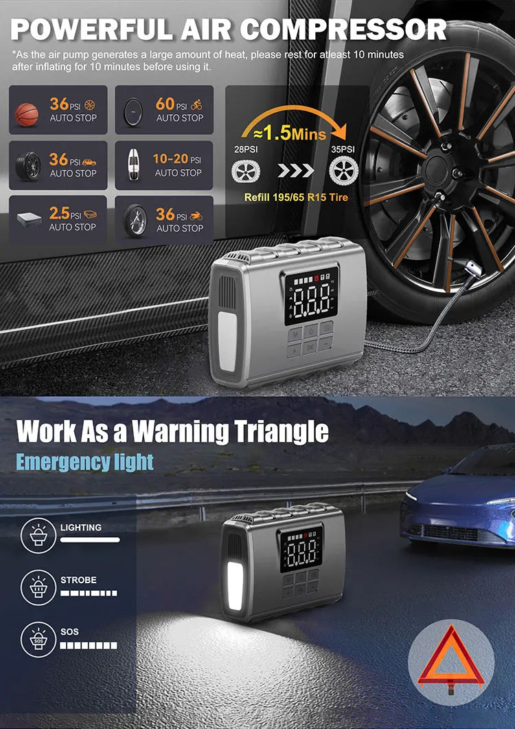 Green Keeper Manufactory Wholesale Car Portable Air Compressor 3000A 20000mAh Jump Starter With USB Quick Charge