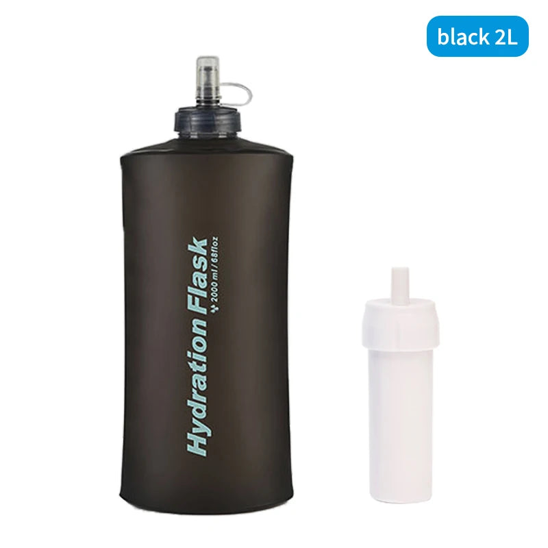 Filterwell 1L 2L Outdoor Collapsible Foldable Squeezable Pouch Hydration Flask Touch Soft Water Bottle With Water Filter Straw