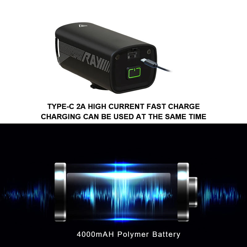 Bike Front Light Rainproof USB Rechargeable Bicycle Light Cycling Headlight LED 4000mAh Flashlight Bike Lamp