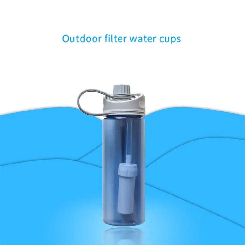 Hiking Survival Portable Outdoor Travel Plastic Integrated Filtered Water Filter Bottle With Filter Straw