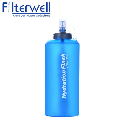 Filterwell Collapsible Running  Soft Bottle Outdoor Squeezable  Pouch with Water Filtration Filter Straw Hydration Flask