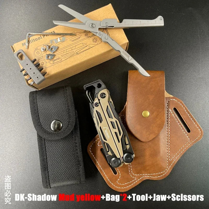 DAKOYU Mud Yellow 23-in-1 Folding Multifunctional Tool Pliers Multifunctional Combination Tool Pliers EDC Outdoor Equipment