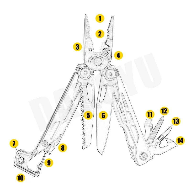 DAKOYU Mud Yellow 23-in-1 Folding Multifunctional Tool Pliers Multifunctional Combination Tool Pliers EDC Outdoor Equipment
