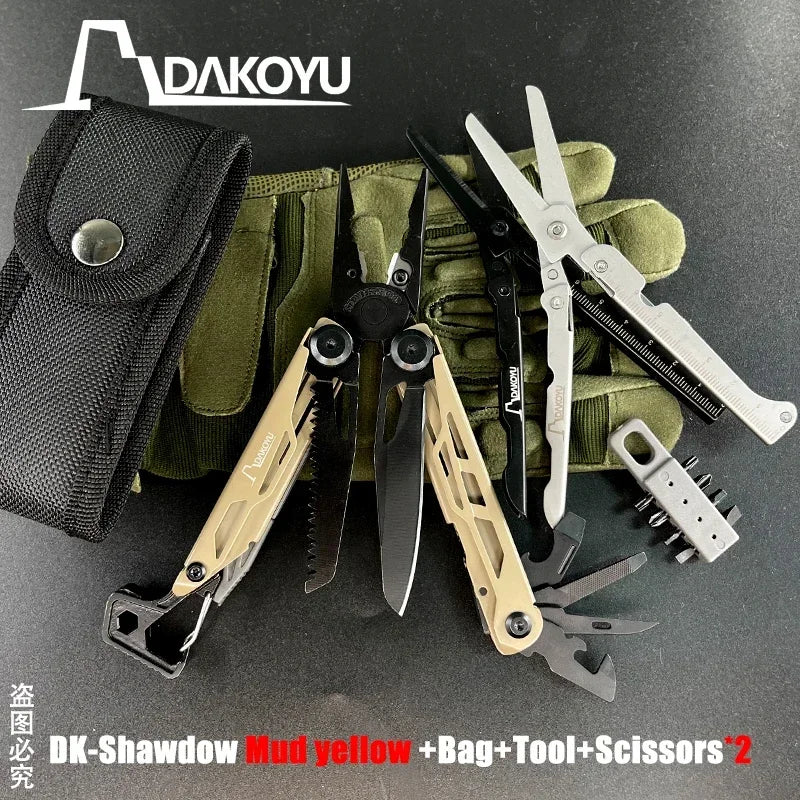 DAKOYU Mud Yellow 23-in-1 Folding Multifunctional Tool Pliers Multifunctional Combination Tool Pliers EDC Outdoor Equipment