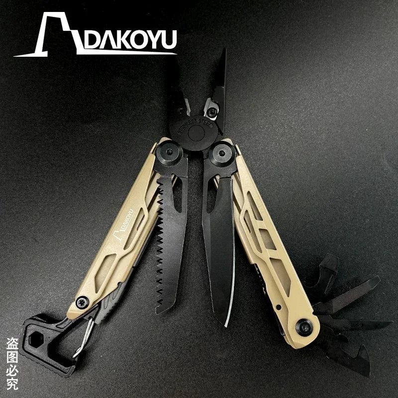 DAKOYU Mud Yellow 23-in-1 Folding Multifunctional Tool Pliers Multifunctional Combination Tool Pliers EDC Outdoor Equipment