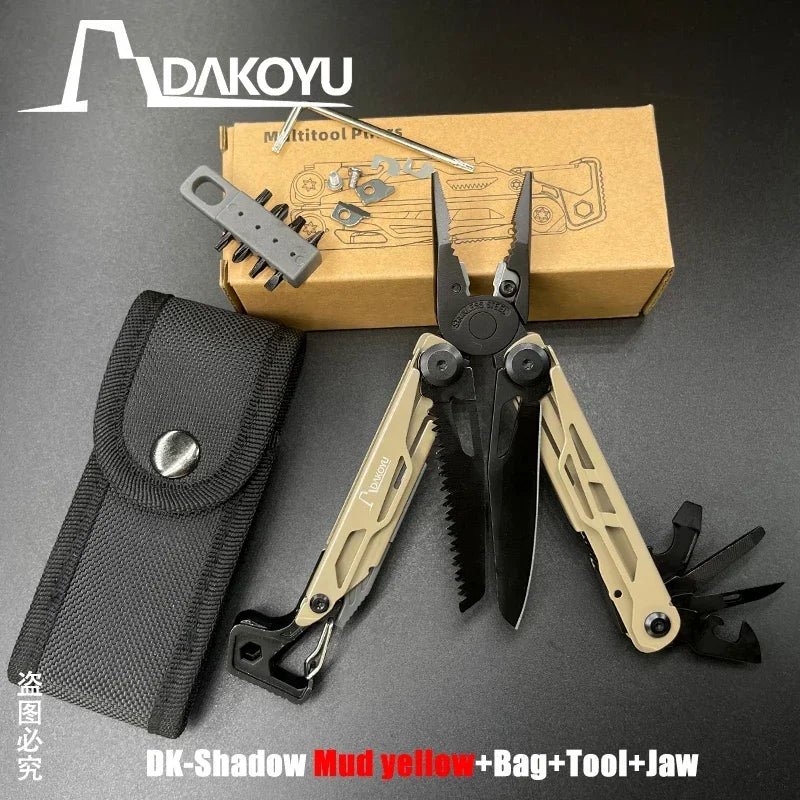 DAKOYU Mud Yellow 23-in-1 Folding Multifunctional Tool Pliers Multifunctional Combination Tool Pliers EDC Outdoor Equipment