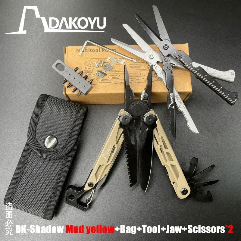 DAKOYU Mud Yellow 23-in-1 Folding Multifunctional Tool Pliers Multifunctional Combination Tool Pliers EDC Outdoor Equipment