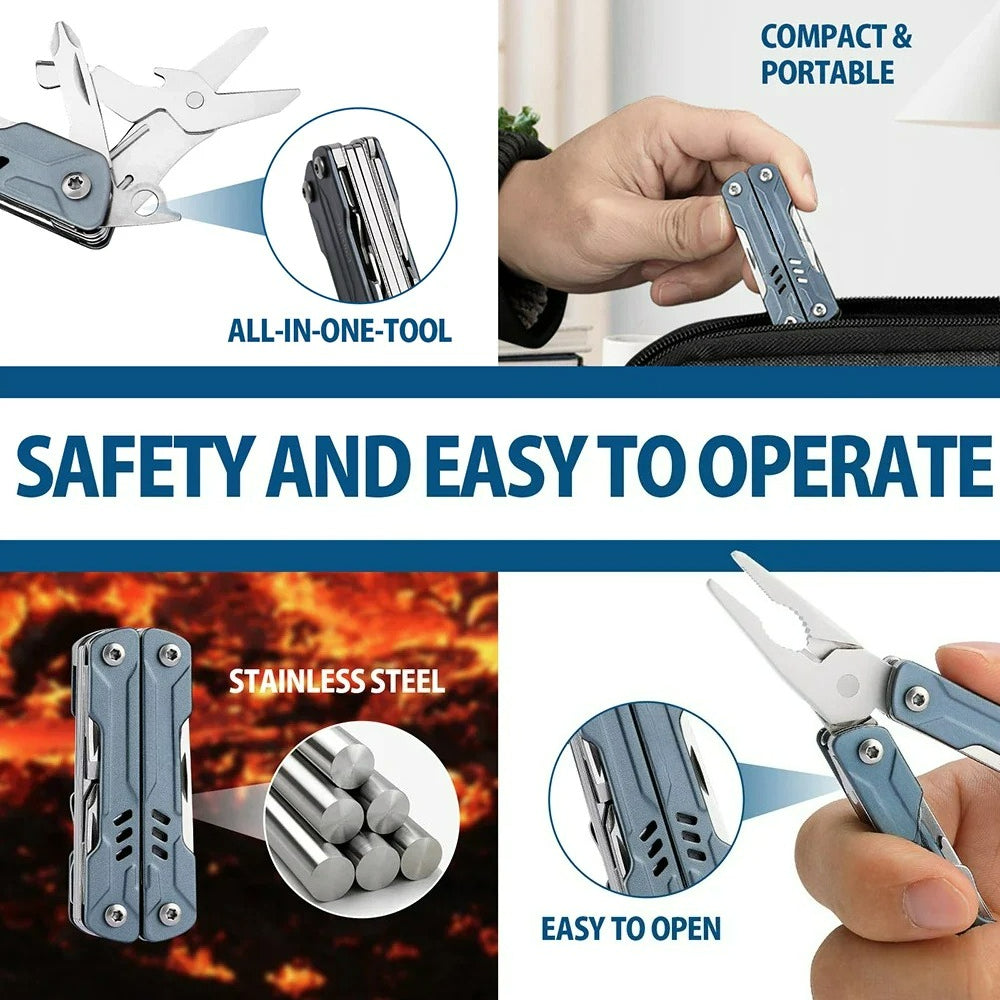 11-In-1 Mini Sailor Pliers Multi Tool Pocket Knife Folding Tools Outdoor Wire Cutters EDC Card Pin Screwdriver Scissors