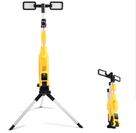 8000 Lumen Rechargeable LED Work Light with Stand, Portable Cordless Work Light with 2 Powerful Adjustable LED Lamps, Waterproof Tripod Worklights for Outdoor Indoor Job Site Workshop Garage