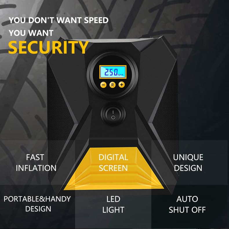 LONLEEYU Tire Inflator Air Pump, Portable Air Compressor for Car Tires, 12V DC 150 PSI Tire Pump with LED Light Digital Pressure Gauge for Car Bike