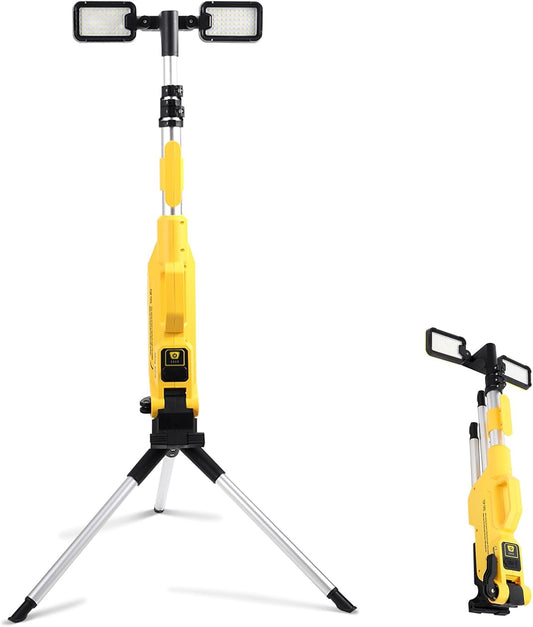 Cordless Portable LED Work Light with Stand, IP44 Waterproof Dual Head Floodlight