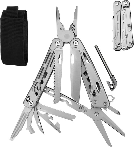 Multitool, light seeking 20in1，men's EDC with pocket knife, pointed nose pliers, ignition stick, folding scissors and wire stripping tool, outdoor knife gift,camping gear, stainless steel