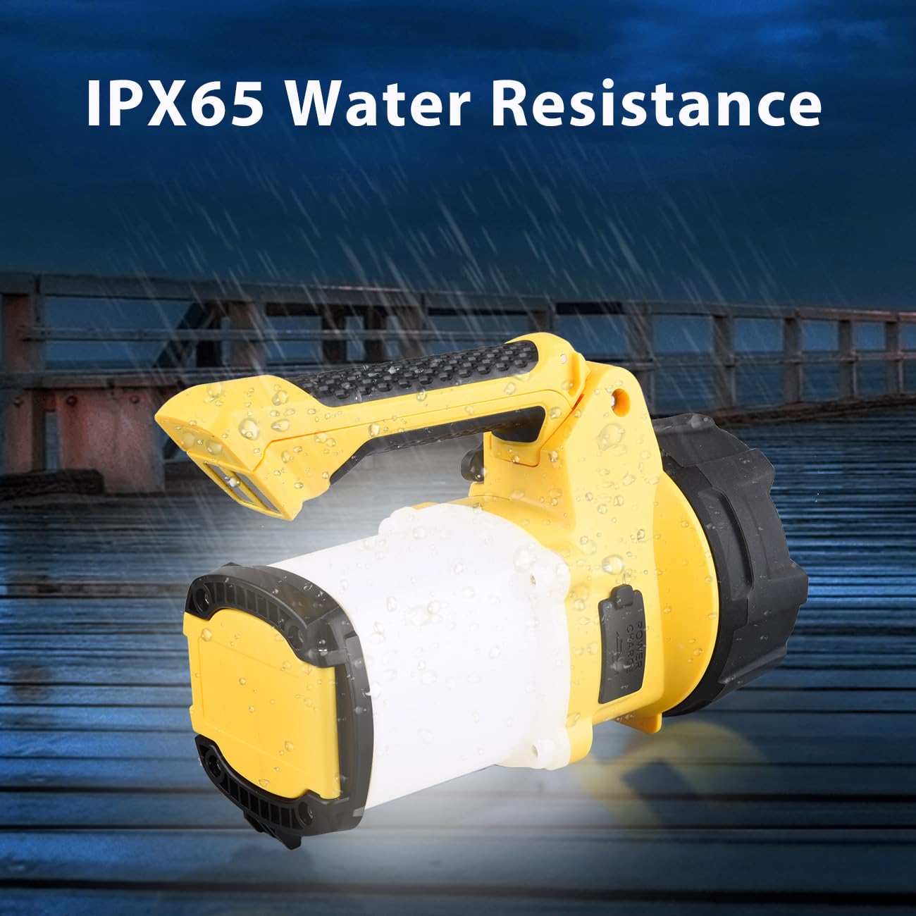 3-in-1 Rechargeable Spotlight with Adjustable Handle, IP65 Waterproof Handheld LED Flashlight Searchlight Work Light, 4400mAh Power Bank, 6 Light Modes for Emergency Hurricane Outdoor Hiking Camping