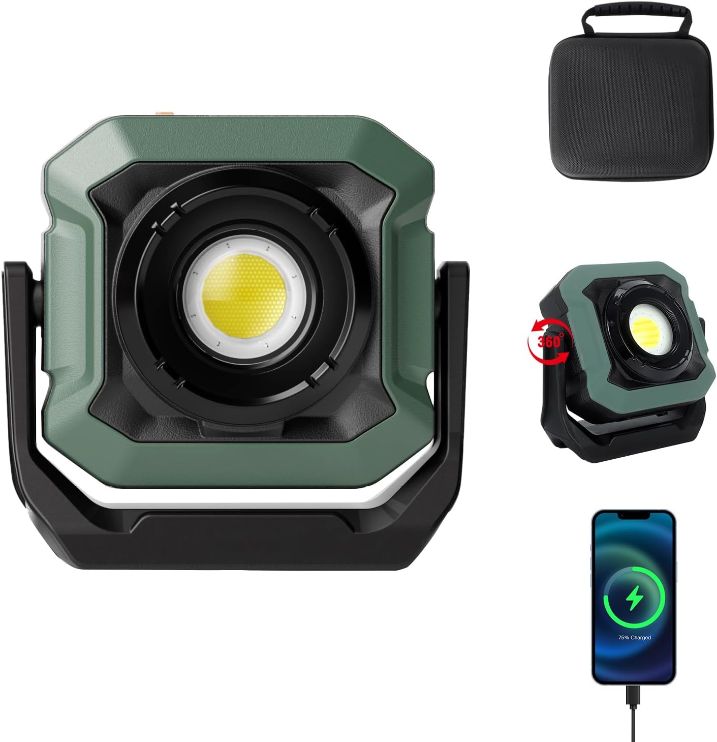KS23-020 360° Rotating LED Flood Work Light, 18 Modes Rechargeable Portable Job Site Lighting