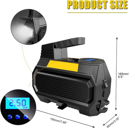 LYAP-8001 12V Portable Tire Inflator, Digital Air Compressor Pump 150PSI with LED Light
