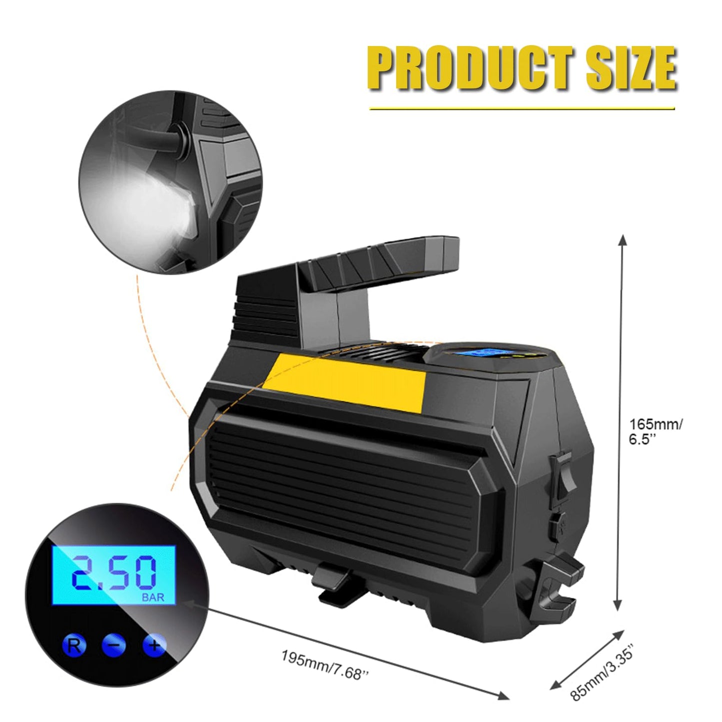 LONLEEYU Tire Inflator, Portable Air Compressor Pump for Car Tires, 12V DC Auto Tire Pump with Digital Pressure Gauge, 150PSI with Emergency LED Light for Car Bike