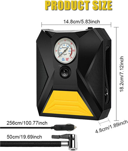 LYAP-8002P 12V DC Portable Air Compressor Pump, Mechanical Analog Tire Inflator 150PSI