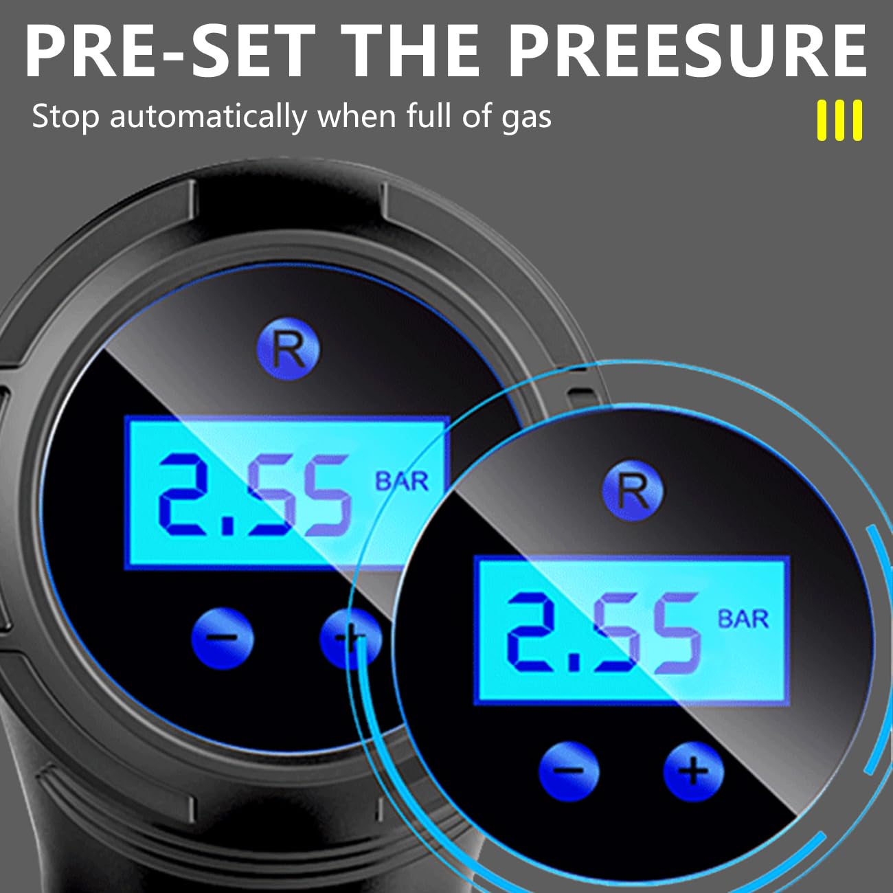 LONLEEYU Tire Inflator,120W Portable Air Compressor Pump for Car Tires with Tire Pressure Detection Preset and Auto Shutoff, 12V Up to 150 PSI Tire Pump with Digital Pressure Gauge and LED Light