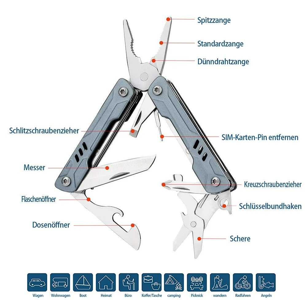 11-In-1 Mini Sailor Pliers Multi Tool Pocket Knife Folding Tools Outdoor Wire Cutters EDC Card Pin Screwdriver Scissors
