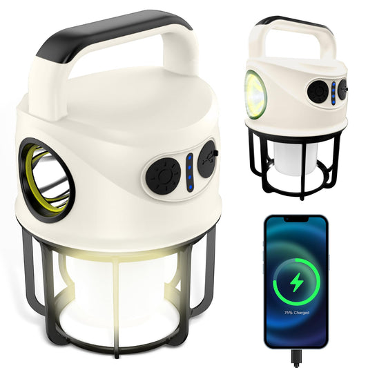 LED Camping Lantern Rechargeable, Portable LED Battery Powered Camping Light, Waterproof Tent Light with 6 Light Modes, 2400mAh Power Bank Lantern Flashlight for Hiking, Hurricane Emergency