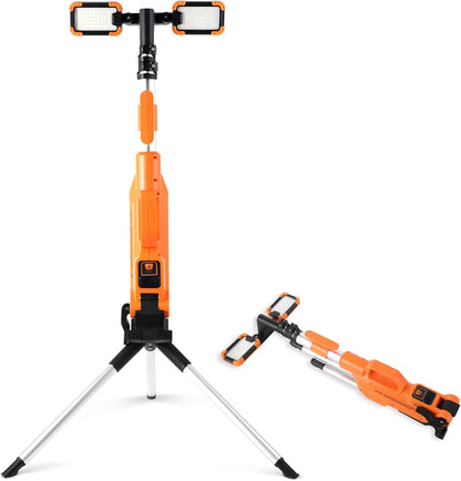 Cordless Portable LED Work Light with Stand, IP44 Waterproof Dual Head Floodlight