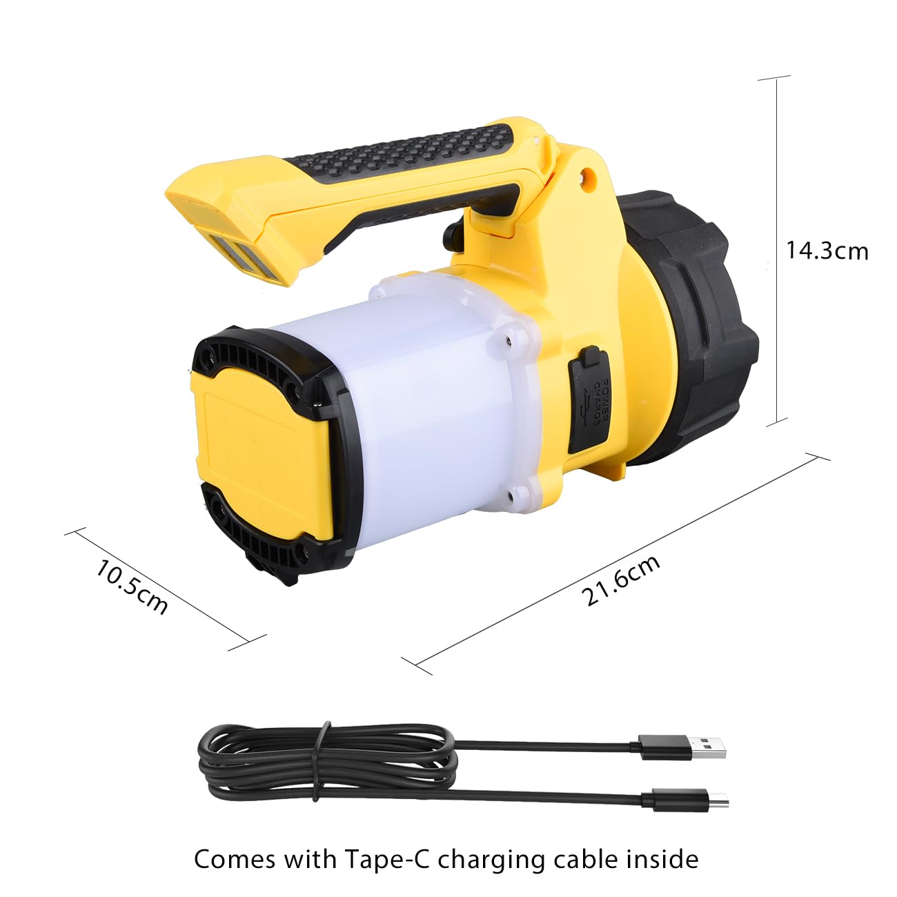 3-in-1 Rechargeable Spotlight with Adjustable Handle, IP65 Waterproof Handheld LED Flashlight Searchlight Work Light, 4400mAh Power Bank, 6 Light Modes for Emergency Hurricane Outdoor Hiking Camping