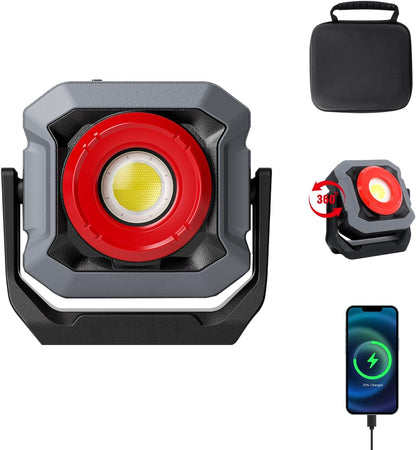 KS23-020 360° Rotating LED Flood Work Light, 18 Modes Rechargeable Portable Job Site Lighting